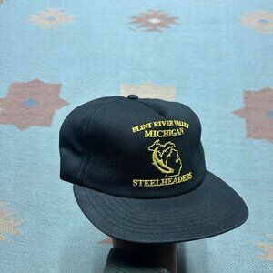 Vintage 80s snapback hat cap Flint River steel headers fish Michigan made in USA